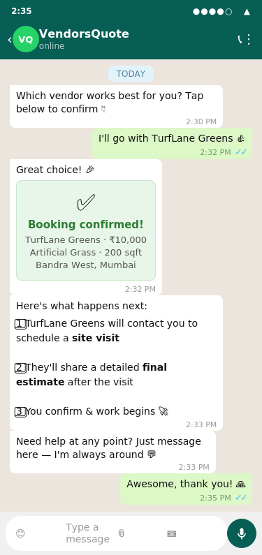 WhatsApp chat: choose your vendor and book